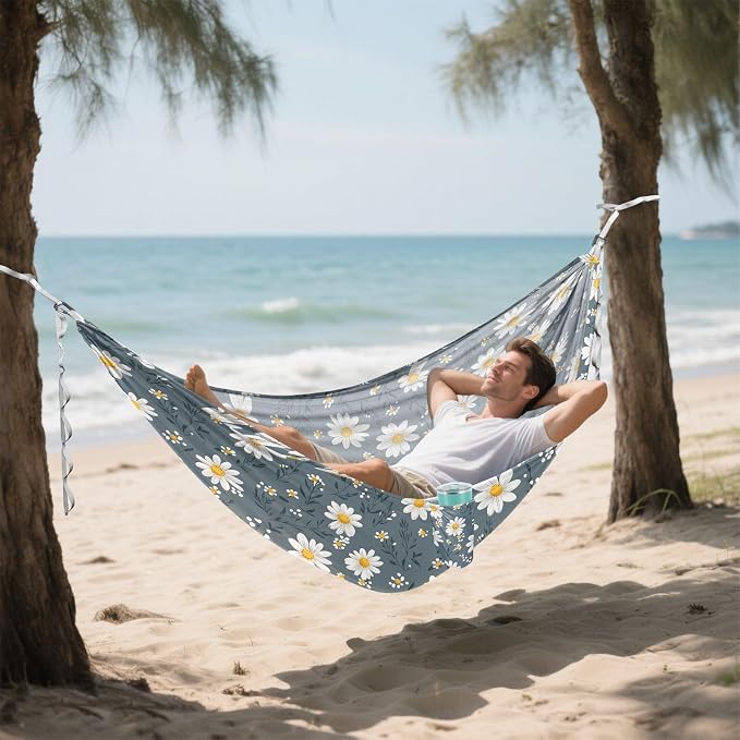Camping Hammock Outdoor Hammocks for Outside Gray Daisy Beach Trees Portable Lightweight with Pockets Tree Straps Indoor