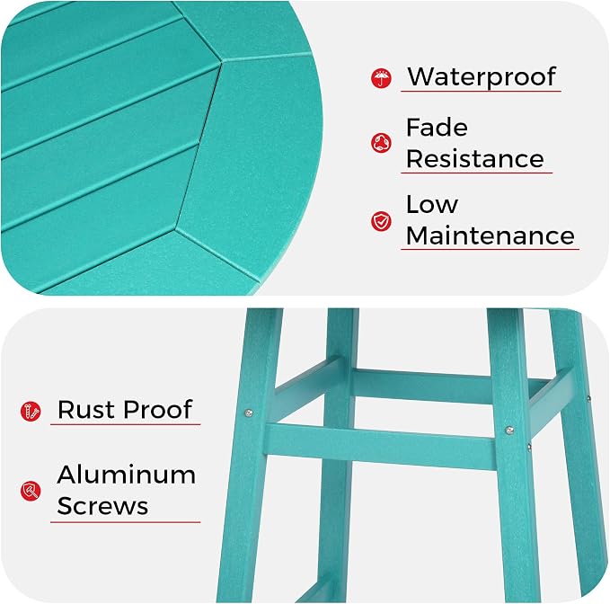 Costaelm Patio Bistro Table, 37" Counter Height Round Patio Cocktail Bar Table with Umbrella Hole, Outdoor Bistro Dining Pub Table for Front Porch Deck Backyard Garden, Turquoise