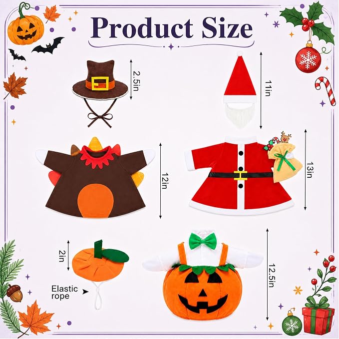 3 Set Holiday Porch Goose Outfits for Halloween Christmas Thanksgiving Day | Seasonal Goose Statue Costumes with Pumpkin Turkey Santa Outfit, Lawn Goose Clothes for 23" Statue