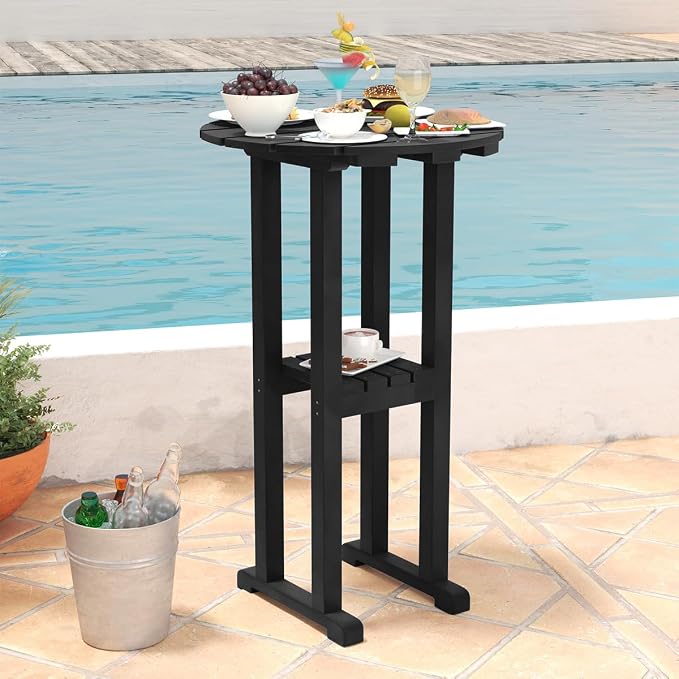 Sundale Outdoor 39 Inches Height Adirondack Bar Table, Patio HDPE Pub Height Round, All Weather High Top Bistro Table for Outside Deck Porch Balcony Poolside, Black