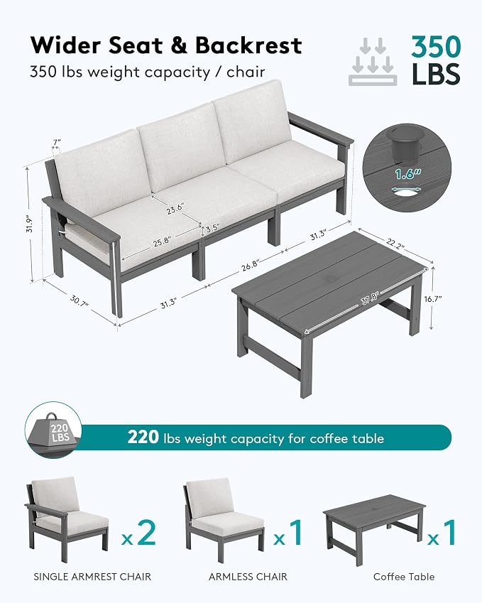 SERWALL HDPE Outdoor Couch with Coffee Table