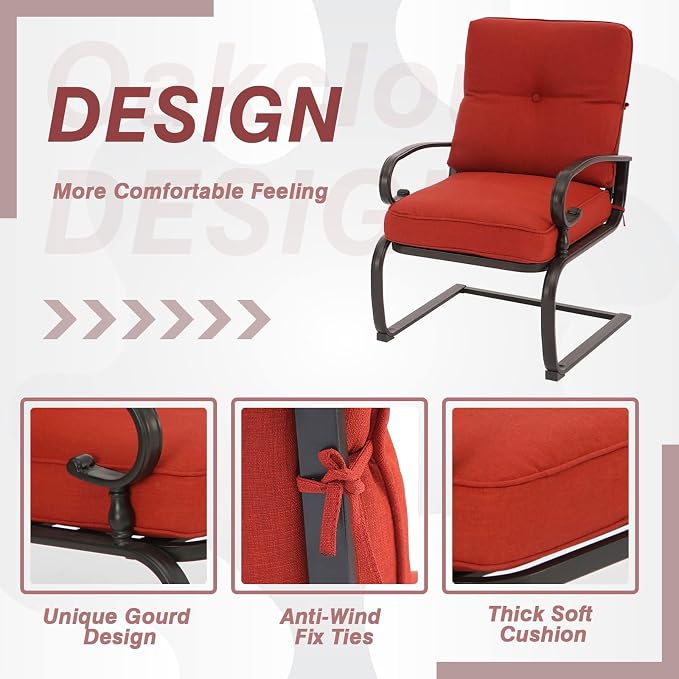 Oakcloud 8Pcs Metal Outdoor Furniture Patio Conversation Set (4 Spring Chairs, Loveseat, Bistro Table, 2 Coffee Tables) - Wrought Iron Patio Chair Set with Cushions (Red)