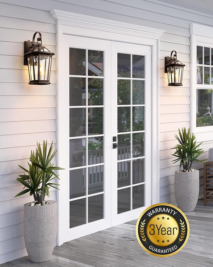 VIANIS Outdoor Wall Light Fixtures, Aluminum Dusk to Dawn Outdoor Lighting with Tempered Glass, Weatherproof Exterior Lighting Fixtures, Oil-Rubbed Bronze Gold Trim Front Porch Light for Door, Patio