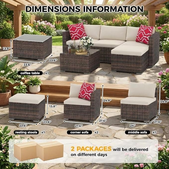 Litake 5 Piece Patio Furniture Sets, Modular Sectional Sofa Set, All-Weather PE Rattan Wicker with Cushions, Conversation Furniture for Backyard, Poolside & Garden