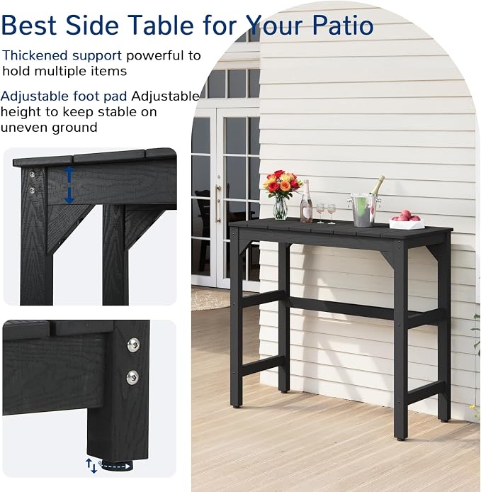 Outdoor Bar Table, 42" Weatherproof Patio Bar Height Counter Table, HIPS Material, Waterproof, for Outside, Garden, Backyard, Balcony, Poolside, Black
