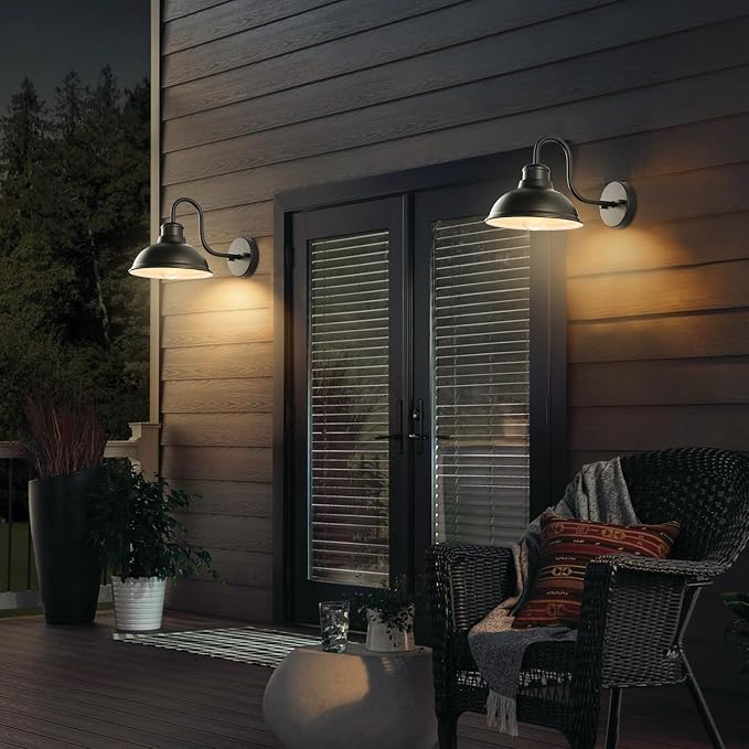 12" Barn Light Outdoor Wall Lights 2 Pack Large Exterior Lighting Fixtures | Anti-Rust Waterproof Black Classic Farmhouse Industrial Wall-Mounted Barn Light Fixture for Garage/Porch/Patio ETL Listed