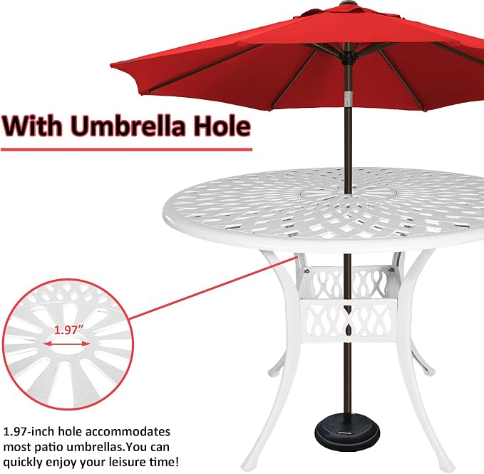 42" Cast Aluminum Outdoor Dining Table,Dining Conversation Side Table, Patio Bistro Table with 1.97" Umbrella Hole for Backyard, Garden, Patio, Porch
