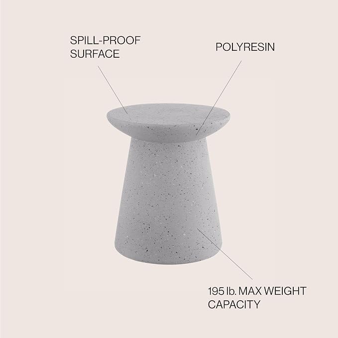 JONATHAN Y Hollie 18" Gray Terrazzo Polyresin Outdoor Side Table and Stool, All-Weather Textured Round Pedestal Accent Table for Patio, Garden, Modern Minimalist TBL1108C
