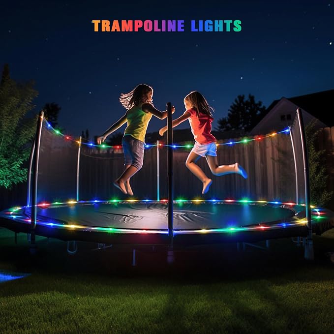 JMEXSUSS Solar Trampoline Lights, 2 * 200 LED Solar Rope Lights | 66ft IP 65 Waterproof Camping Light Outdoor, 8 Modes Trampoline Accessories for Camp Ladder Slide Tent (Multicolor)