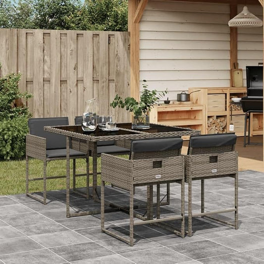 5 pcs Modern Patio Dining Set & Balcony Furniture Gray Poly Rattan Outdoor Dining Set for Garden Backyard Patio 43.3 x 41.7 x 28.7 in