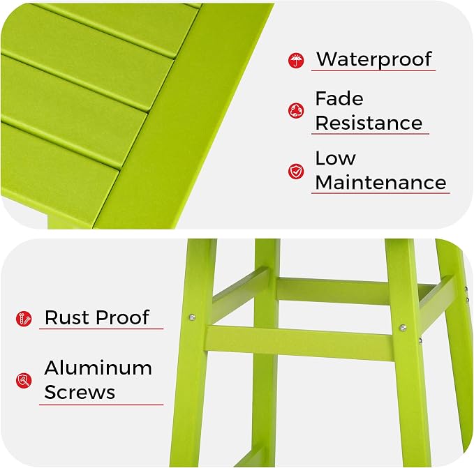 Costaelm Outdoor Bar Table, 37" Counter Height Square Patio Cocktail Bar Table with Umbrella Hole, Patio Bistro Dining Pub Table for Front Porch Deck Backyard Garden, Lime