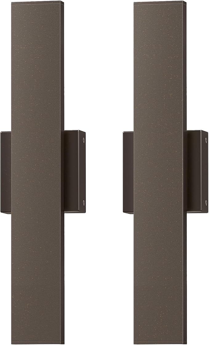 EDISHINE 2 Pack LED Outdoor Wall Lights Dimmable, 15.7" Rectangular Modern Exterior Wall Light, 3CCT, Iron & PC, IP65 Waterproof Outdoor Wall Sconce for Patio, Corridor, Oil Rubbed Bronze