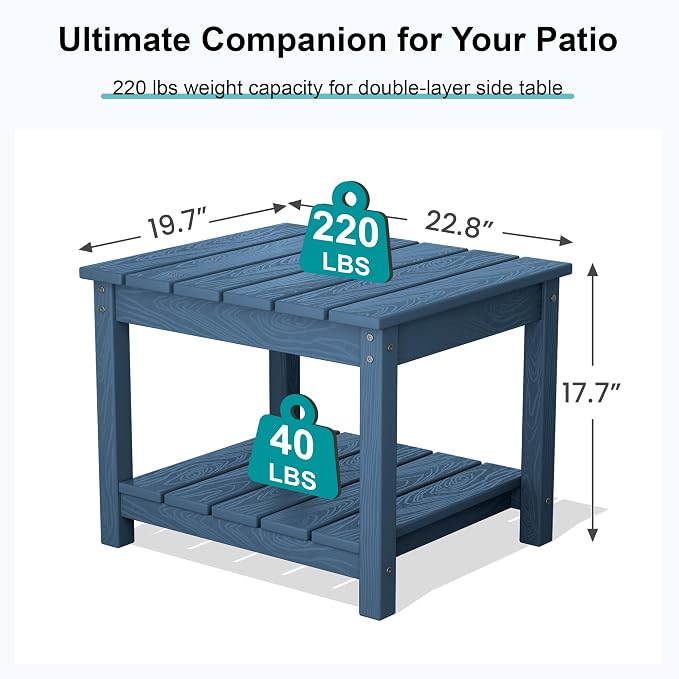 SERWALL Patio Side Table, Double Layer Outdoor End Table for Chairs Set, Blue