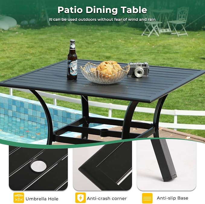 LVUYOYO 5-Piece Outdoor Patio Dining Set, Metal Stackable Chairs & Square Table Set, All-Weather Furniture for Backyard, Garden,Balcony,Porch (Red)
