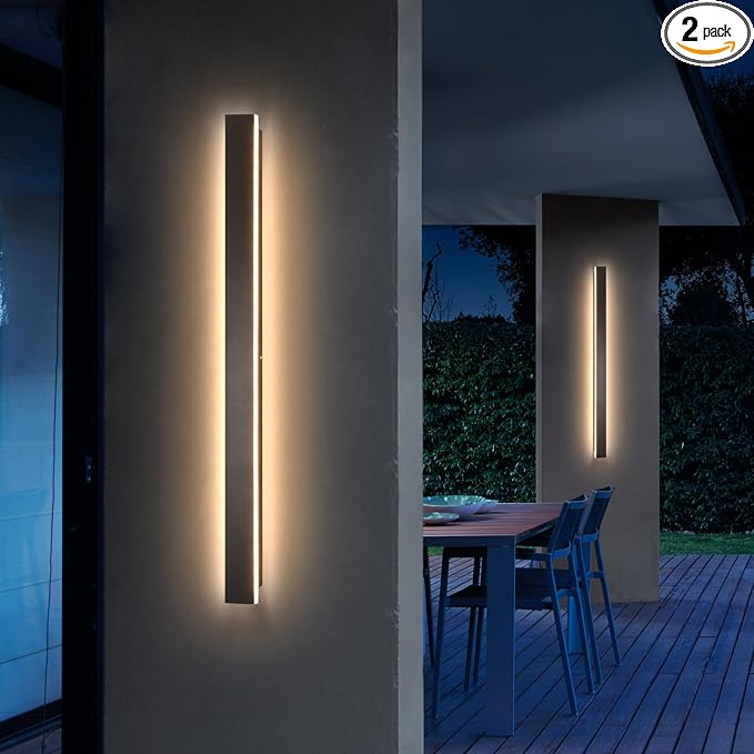 AioTio Modern Outdoor Wall Light Fixture, 2pack 39inch Black LED Outdoor Lights, Modern Porch & Patio Sconce, 3000K Long Strip Light Fixture Outside for House, Garage, Front Door