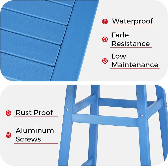 Costaelm Outdoor Bar Table, 37" Counter Height Square Patio Cocktail Bar Table with Umbrella Hole, Patio Bistro Dining Pub Table for Front Porch Deck Backyard Garden, Pacific Blue