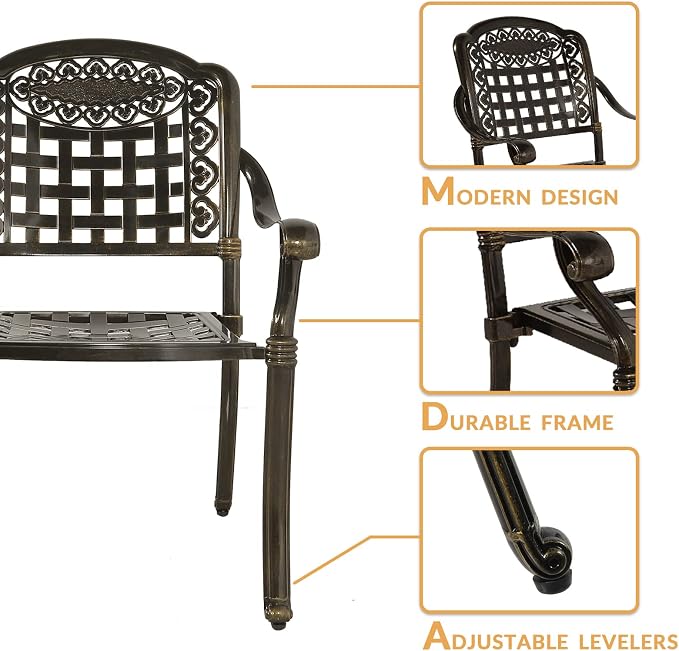 5-Piece Outdoor Patio Dining Set, All-Weather Cast Aluminum Patio Furniture Set with 4 Chairs and 38.5" Round Table for Backyard Garden Deck, 2" Umbrella Hole