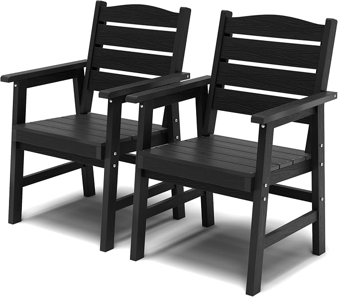 YEFU Outdoor Dining Chairs Set of 2: All-Weather Outdoor Chairs Set of 2 with Wide Seat and Armrests - Heavy-Duty Furniture Set Modern Patio Dining Chair for Outside/Deck/Pool 350lbs Capacity Black