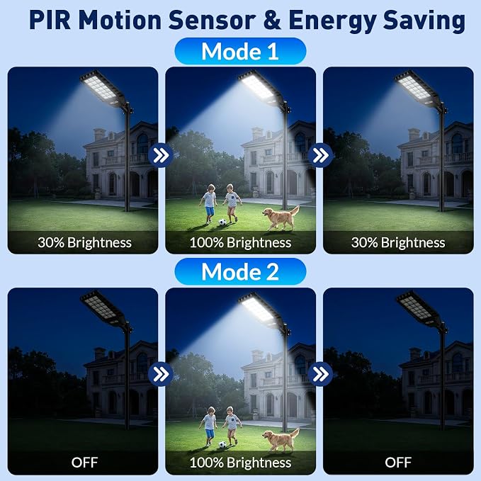 2-Pack Solar Street Lights Outdoor, 23” Large Solar Lights Outdoor Waterproof with Motion Sensor, 6500K LED Flood Lights, Dusk to Dawn Commercial Security Parking Lot Light for Driveway Yard Garden