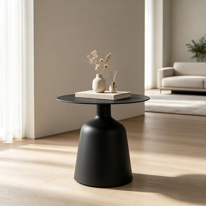 19.5" Round Pedestal Side Table, Stable Bell Base Modern Minimalist End Table, Small Coffee Accent Table for Living Room Bedroom Patio Balcony Indoor Outdoor, Grey