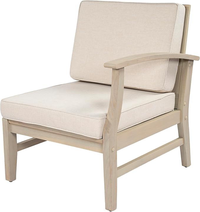 Christopher Knight Home Andy Acacia Wood Outdoor Patio Furniture Set for 8, Patio Sofa Set with Cushions, 8-Seater Patio Conversation Set with Sofas, Club Chairs and Coffee Table, Light White+Sand
