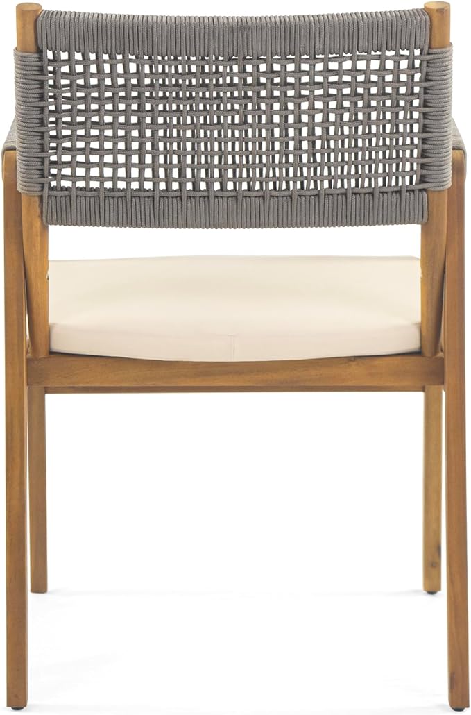 Christopher Knight Home Terry Acacia Wood Patio Dining Set for 6, Solid Wood Outdoor Dining Table Set for 6, 7 Piece Outdoor Dining Set with Rectangular Table and Woven Rope Accents, Teak+Beige+Grey