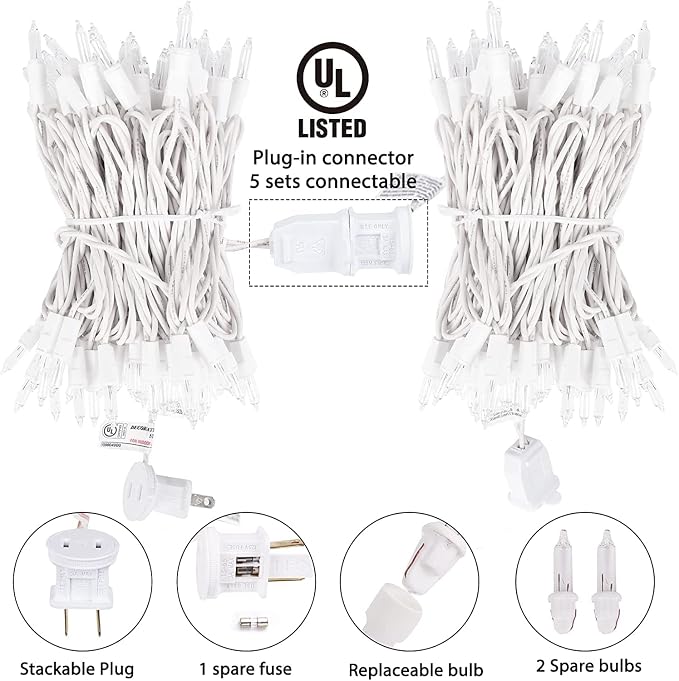 2 Pack 50 Count 10FT Christmas String Lights Clear Warm White Mini Lights | Plug Powered Waterproof for Indoor and Outdoor Use, for Christmas Tree Party, Wedding Holiday Patio Xmas Decorations