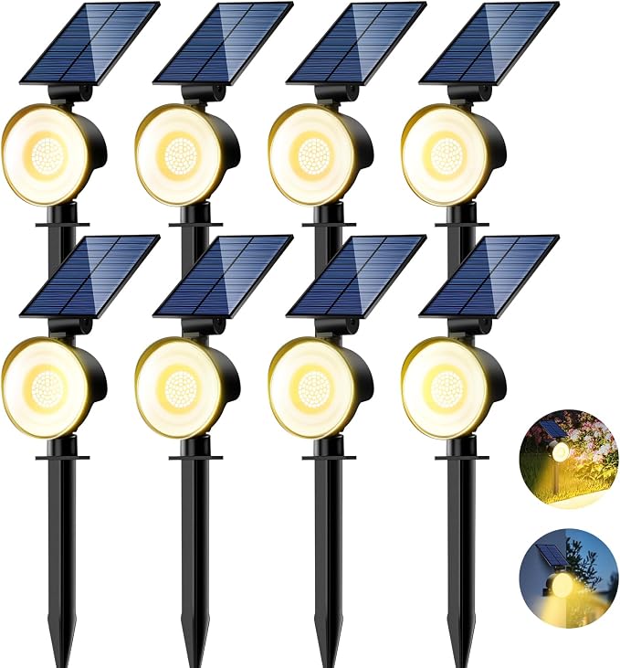 nipify Solar Spot Lights Outdoor Waterproof, Landscape Spotlights | Warm White, 8 Pack/53 LED/3 Modes, Adjustable Solar Panels, Auto On/Off, Uplights Lighting for Outside Tree Yard Flag Garden