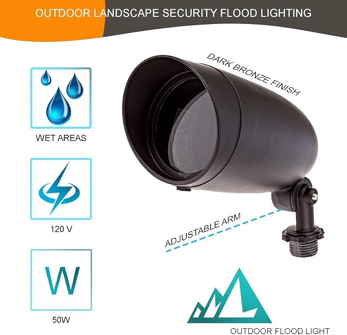 Lighting One Light PAR20 120 Volt Die Cast Aluminum Durable Outdoor Landscape Security Lighting Flood, Dark Bronze