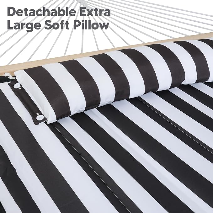SUNCREAT Two Person Hammock with 12ft Stand Included, Max 475lbs Capacity, Heavy Duty Free Standing Hammock, Black Stripes