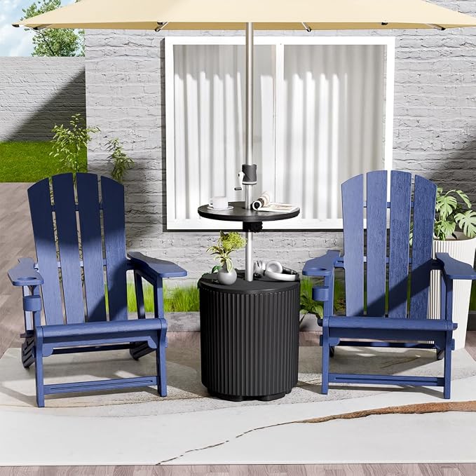 Umbrella Table, Umbrella Side Table, Patio Umbrella Table Tray with Hole, Beach Umbrella Base Table, Outdoor Table with Umbrella Hole for Garden, Balcony, Deck, Poolside, Black