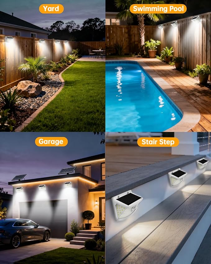 Aootek Solar Motion Sensor Lights Outdoor 120 LEDs, White, 4 Pack | Lights Reflector, 270° Wide Angle, IP65 Waterproof, Step Lights For Front Door, Yard, Garage, Deck