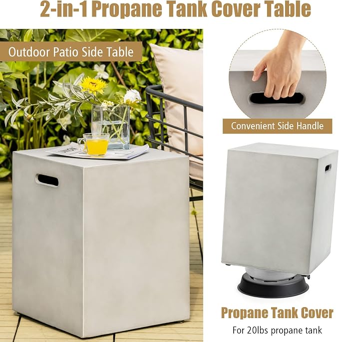 Giantex Propane Tank Cover Table - Hideaway Table, Outdoor 20 lbs Propane Tank Holder with Handles on Both Sides & Groove Hole at the Bottom, Patio Tank Storage Box Side Table for Standard, Gray