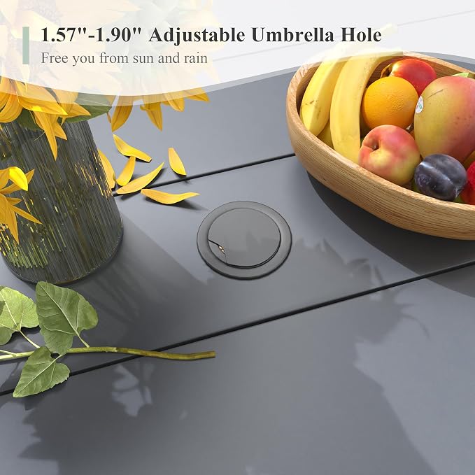 Outdoor Dining Table with Adjustable Umbrella Hole, 37.8" All-Weather Square Patio Dining Table for 4, Metal Patio Table for Garden Lawn Porch Deck Yard, Dark Grey