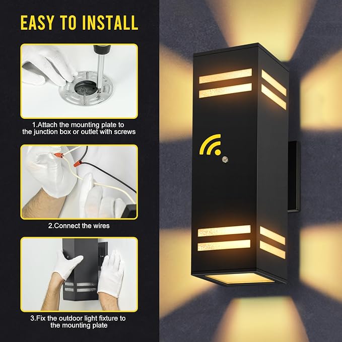 Dusk to Dawn Outdoor Wall Light 2 Pack, Modern Exterior Lighting Fixtures for House, Black Outdoor Sconce Lights with LED Bulbs, Up Down Lights, Outside Garage Lights for House, Porch, Door