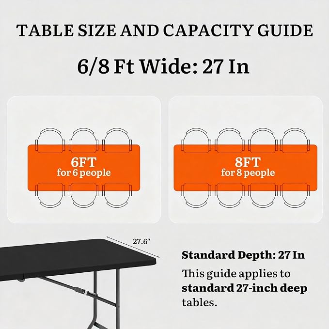 DWVO 6FT Folding Table, Heavy Duty Folding Tables with Carrying Handle, HDPE Fold up Table for Outdoor Camping Picnic Parties, Indoor Events, Black