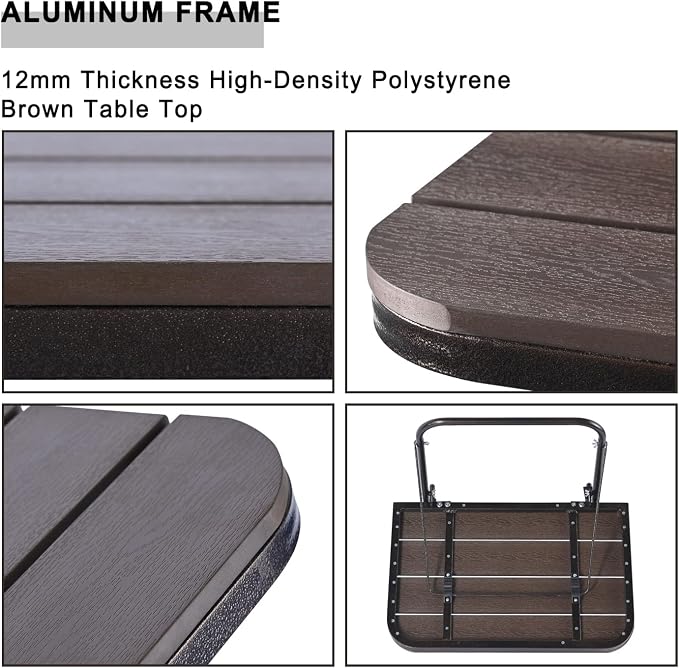Balcony Railing Table Outdoor Hanging Folding Brown Aluminium Metal Side Table Adjustable 23.6"L x 15.7"W
