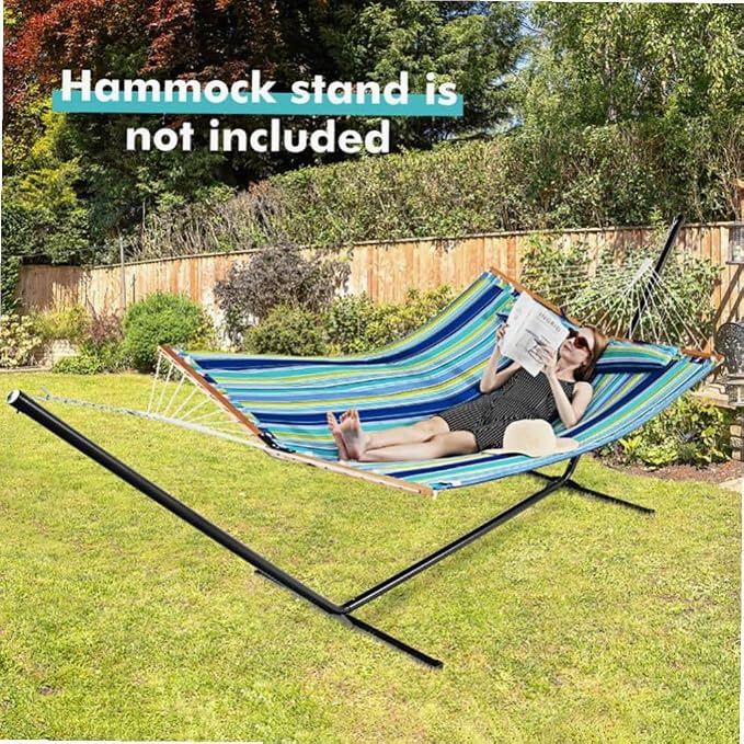 Beech Wood Foldable Patio Hammock with Detachable Pillow & Adjustable Chains, 55.5x75in, 265lb Capacity, Blue & Green Mix Color