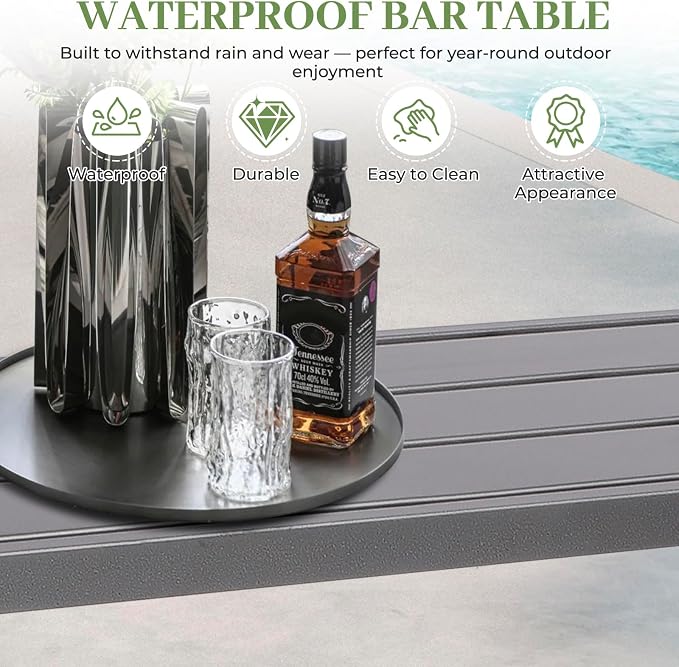 Outdoor Patio Counter Height Bar Table, 63" Rectangle for Patio, Garden, Yard, Balcony, Poolside
