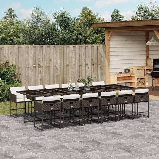 13 pcs Set Patio Dining Set & Garden Dining Set Brown PE Rattan Balcony Furniture Outdoor Dining Set for Backyard Front Porch Lawn 129.9 x 41.7 x 28.7 in