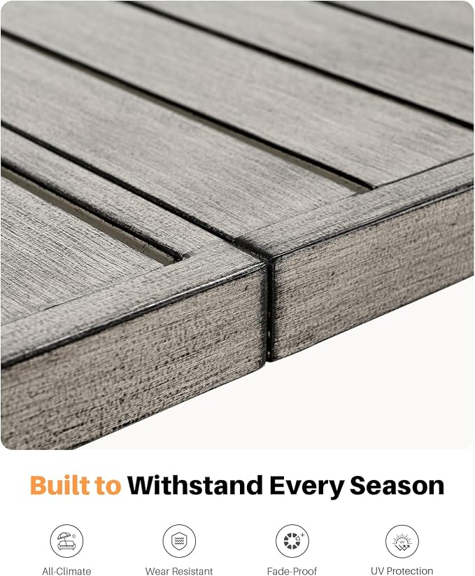 Outdoor Dining Table for 8, Never-Rust Aluminum Patio Dining Table, 82"×35" Large Rectangle Patio Table with Umbrella Hole, Outdoor Table with Wood-Like Texture for Deck, Porch, Gray Oak