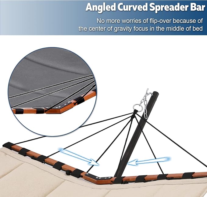 TegerDeger 12FT 2 Person Hammock with Stand Included 55 x 79IN Large Hammock 450LB Capacity with Hardwood Spreader Bar & Nylon Rope for Outside, Patio, Garden, Backyard, Beach - Deep Gray