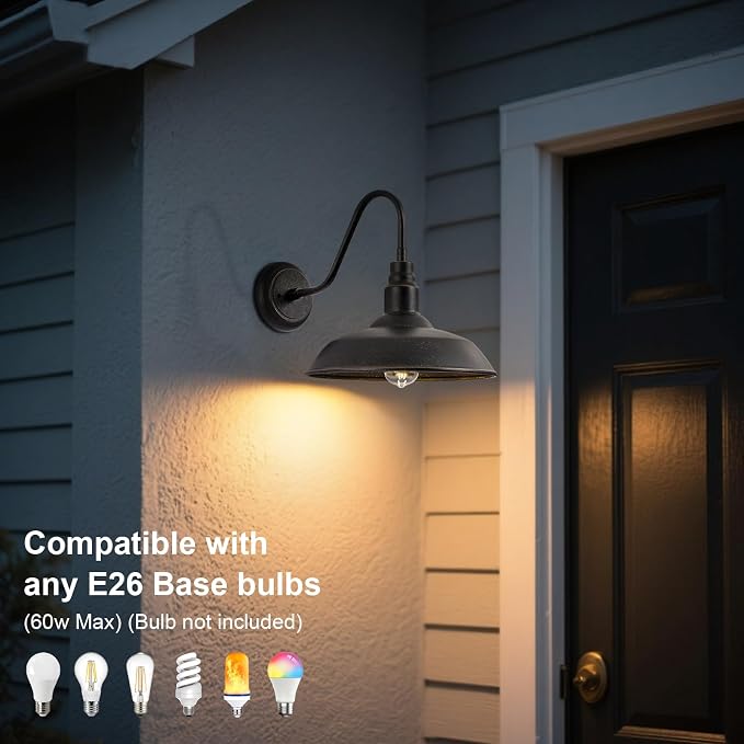 14in Outdoor Gooseneck Barn Light for Farmhouse, Bronze Exterior Wall Light Fixture for Porch, Large Outside Farmhouse Wall Sconce for Garage Patio Doorway House