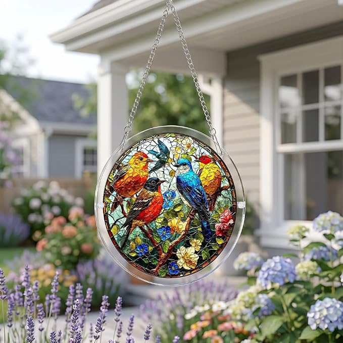 Acrylic Puzzle Suncatcher, Birds & Flower Sun Catcher Jigsaw Puzzle Window Hanging, Acrylic Puzzles Kit Home Garden Decor, Mothers Day Birthday Gifts for Mom, Wife, Sisters, 7.87 inch