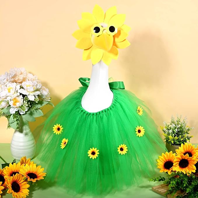 JcHrmers Sunflower Porch Goose Outfits Spring Summer Goose Outfit Headpiece Glasses Tutu Skirt Fits 23" Cement Plastic Goose Statue for Outdoor Lawn Garden Yard Patio Decor