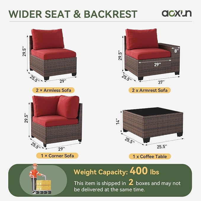LazySunsets 2 Piece Outdoor Patio Furniture Set, Outdoor Sofa Set with Thick Cushions & Ottoman, Grey