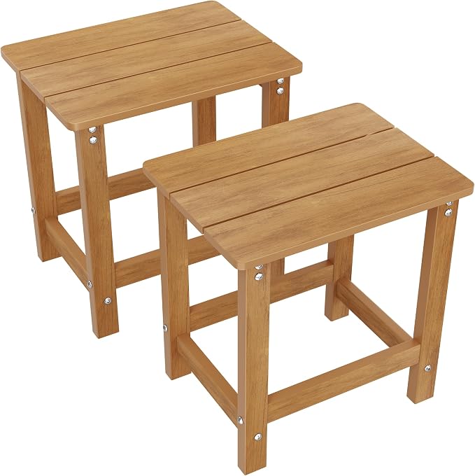 MXIMU Outdoor Side Table Set of 2: Heavy-Duty Sturdy Warp Resistant Adirondack Table - Wood Grain Finish Outdoor End Tables - Easy Assembly & Low Maintenance Patio Side Table Teak