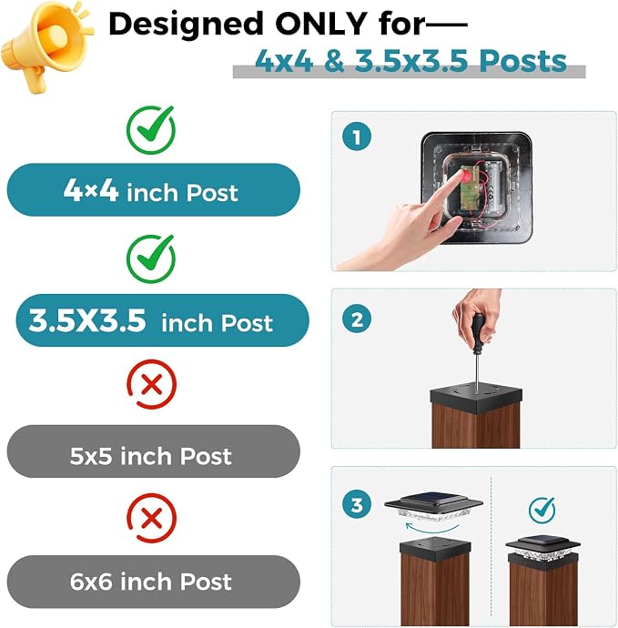 kolpop 4x4 Solar Post Cap Lights Outdoor 12Pack- 3 Color Temperatures& 2 Level Brightness, IP65 Waterproof, 16 LED Black Fence Deck Post Light Solar Powered Only for 4×4/3.5×3.5 Wood/Vinyl Posts