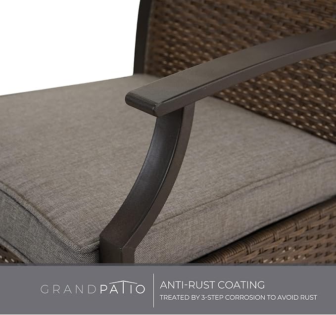 Grand patio 5-Piece Outdoor Furniture Sets Wicker Outdoor Patio Chairs with Olefin Cushions Ottomans and Coffee Table for Balcony Backyard Garden Poolside- Gray