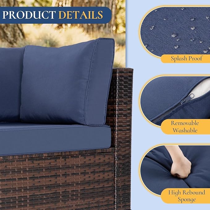 7 Piece Outdoor Patio Furniture Set with Wicker Sectional Couch, Rattan Sofa and Thick Cushions, Patio Conversation Sets with Coffee Table for Garden, Balcony, Backyard Lounge Seating(Gray)